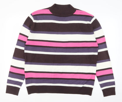 YS Collection Womens Multicoloured Mock Neck Striped Acrylic Pullover Jumper Size 16