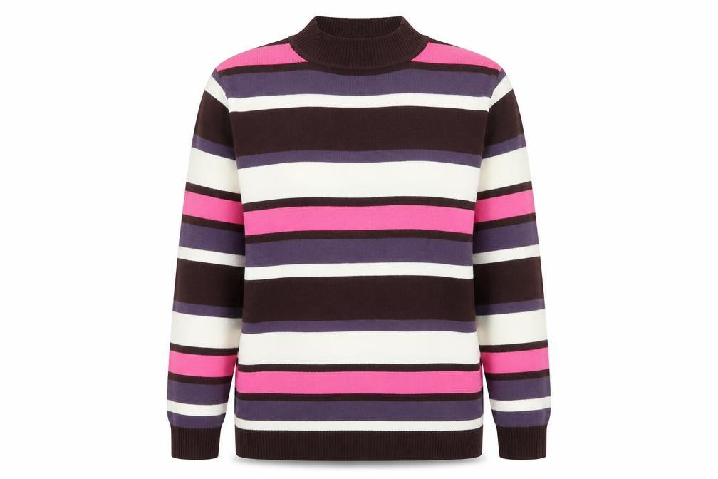 YS Collection Womens Multicoloured Mock Neck Striped Acrylic Pullover Jumper Size 16