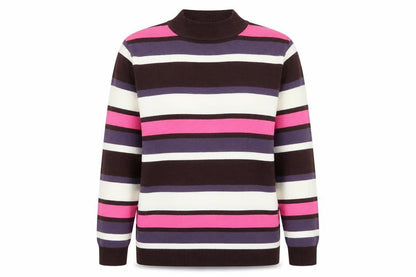 YS Collection Womens Multicoloured Mock Neck Striped Acrylic Pullover Jumper Size 16