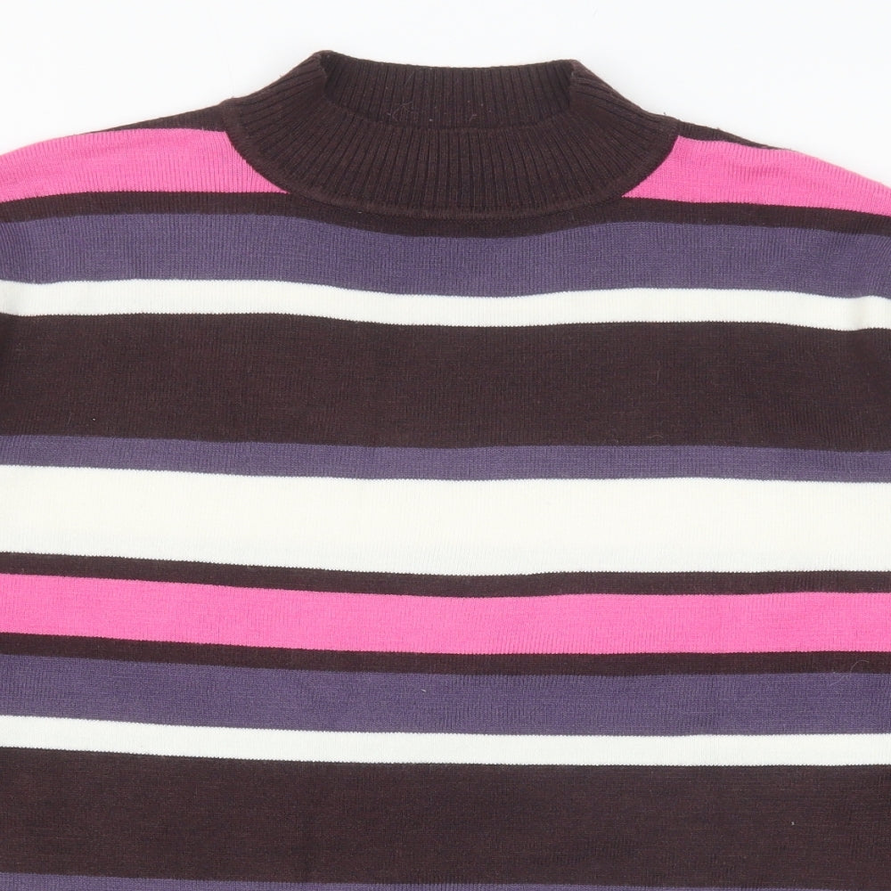 YS Collection Womens Multicoloured Mock Neck Striped Acrylic Pullover Jumper Size 16