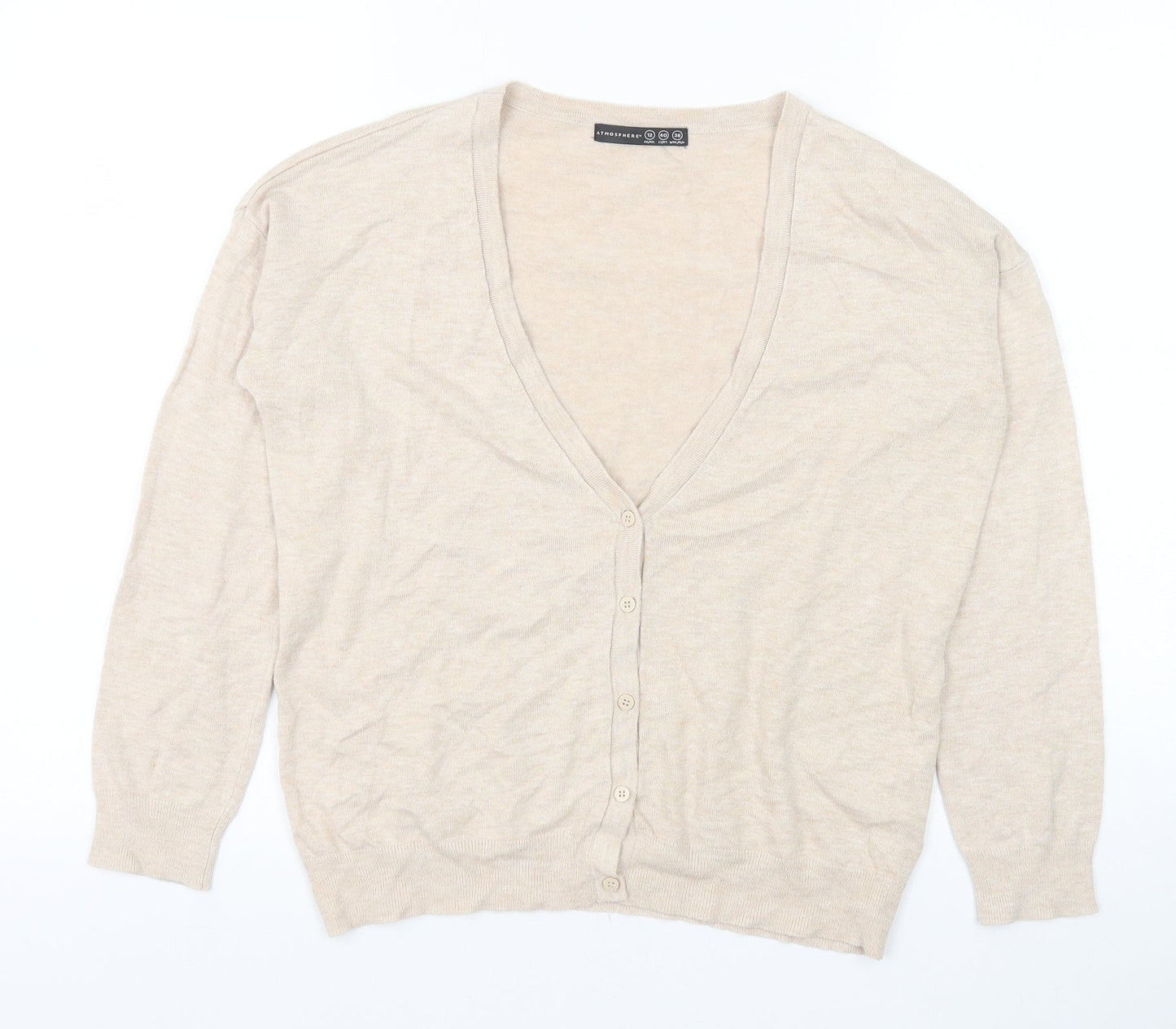 Atmosphere Womens Beige V-Neck Viscose Cardigan Jumper Size 12