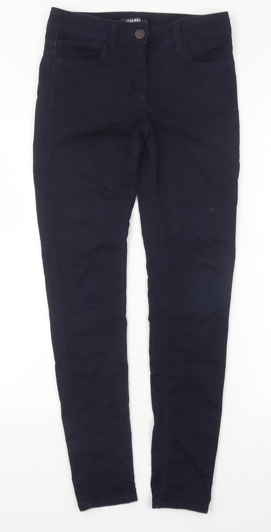 Marks and Spencer Womens Blue Cotton Trousers Size 8 Extra-Slim Zip