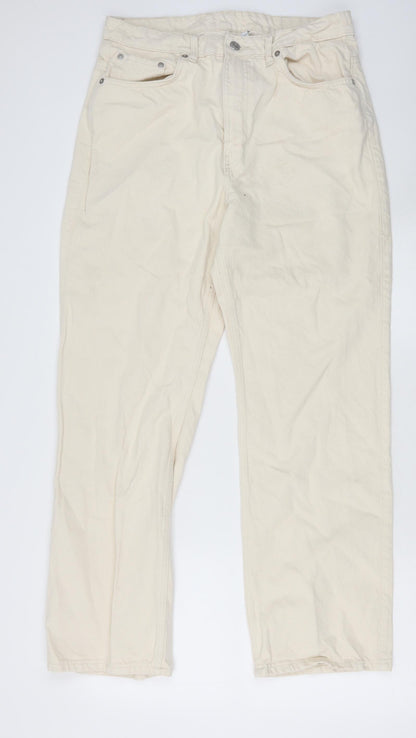 Preloved Weekday Womens Ivory Cotton Straight Jeans Size 32 in Regular Zip - Front