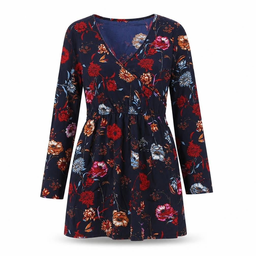 Boohoo Womens Black Floral Polyester A-Line Size 8 V-Neck Pullover