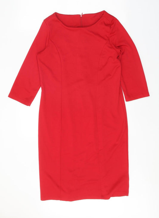 Collexion Womens Red Polyester Shift Size M Round Neck Zip