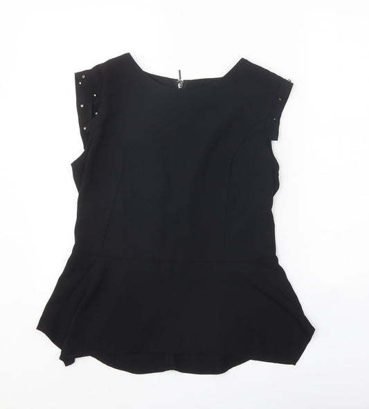 H&M Womens Black Polyester Basic Blouse Size 12 Round Neck