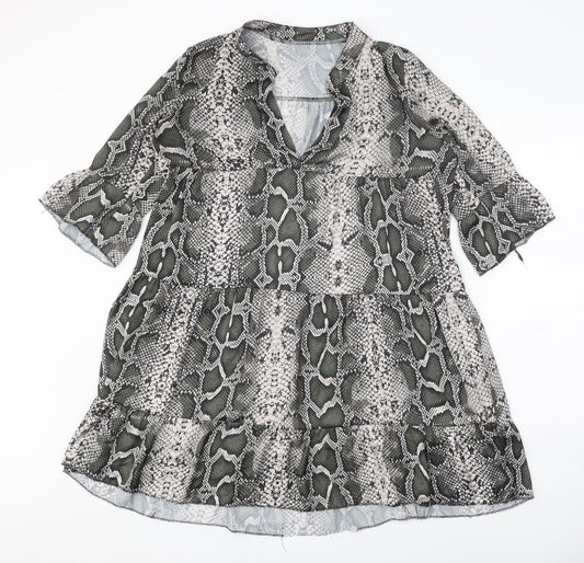 Preworn Womens Grey Animal Print Polyester A-Line One Size V-Neck Pullover - Snake Print
