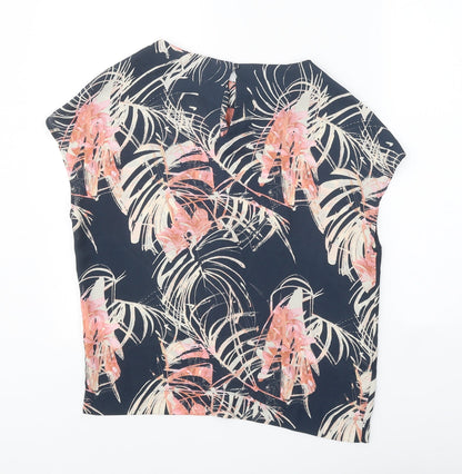 Next Womens Blue Geometric Polyester Basic Blouse Size 6 Boat Neck