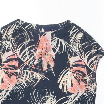 Next Womens Blue Geometric Polyester Basic Blouse Size 6 Boat Neck
