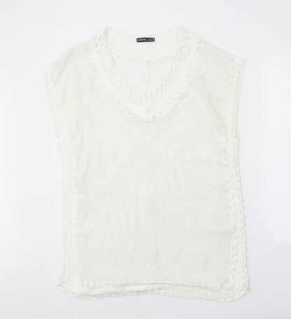 SHEIN Womens White Geometric Polyester A-Line One Size V-Neck Pullover