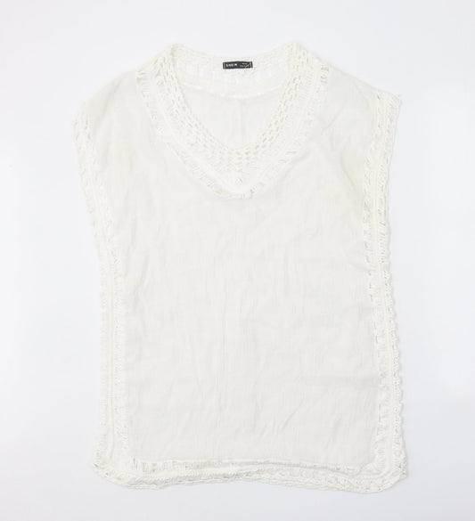 SheIn Womens White Geometric Polyester A-Line One Size V-Neck Pullover