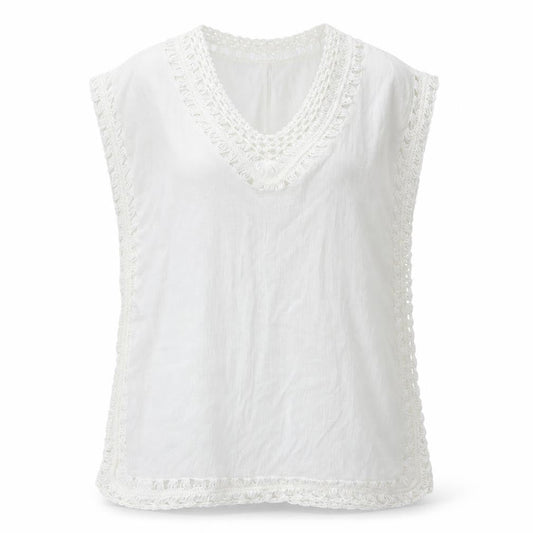 SheIn Womens White Geometric Polyester A-Line One Size V-Neck Pullover