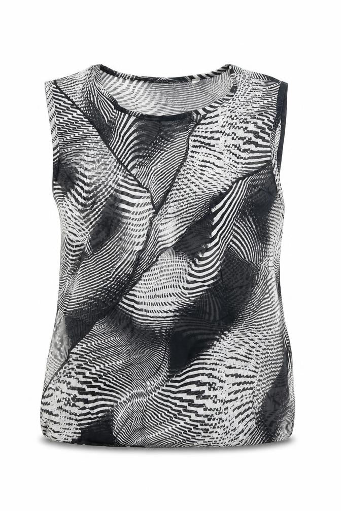 Zona New Classics Womens Black Geometric Polyester Basic Tank Size 14 Round Neck