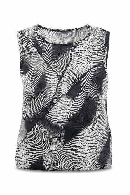 Zona New Classics Womens Black Geometric Polyester Basic Tank Size 14 Round Neck