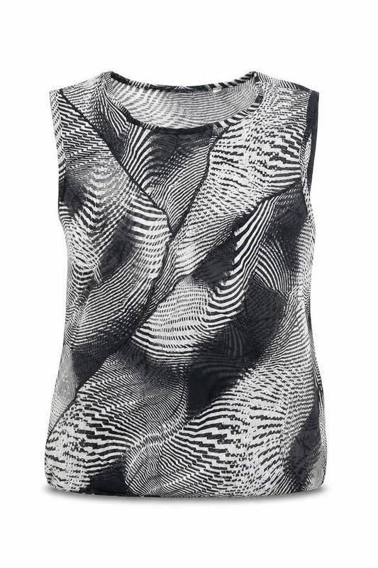 Zona New Classics Womens Black Geometric Polyester Basic Tank Size 14 Round Neck