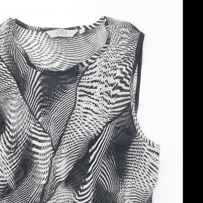 Zona New Classics Womens Black Geometric Polyester Basic Tank Size 14 Round Neck