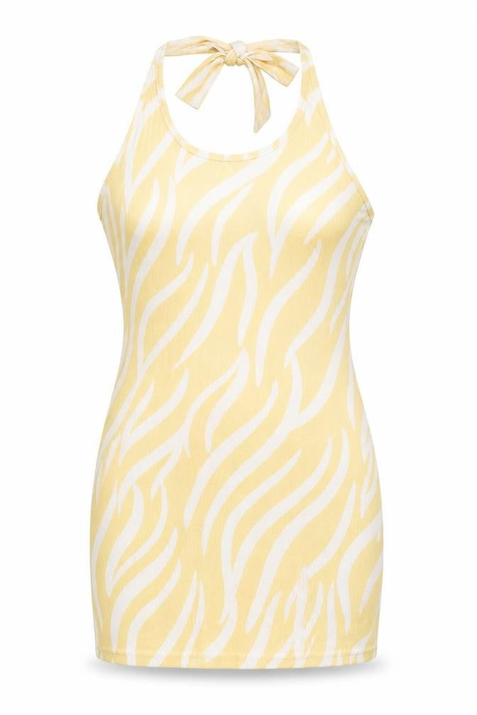 Another Reason Womens Yellow Animal Print Polyester A-Line Size 12 Halter Tie