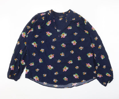 Marks & Spencer Womens Blue Floral Viscose Basic Blouse Size 8 V-Neck