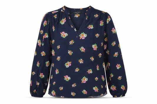 Marks and Spencer Womens Blue Floral Viscose Basic Blouse Size 8 V-Neck