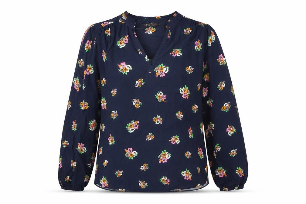Marks & Spencer Womens Blue Floral Viscose Basic Blouse Size 8 V-Neck