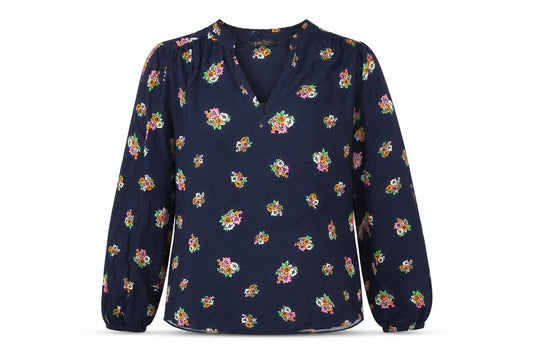 Marks and Spencer Womens Blue Floral Viscose Basic Blouse Size 8 V-Neck