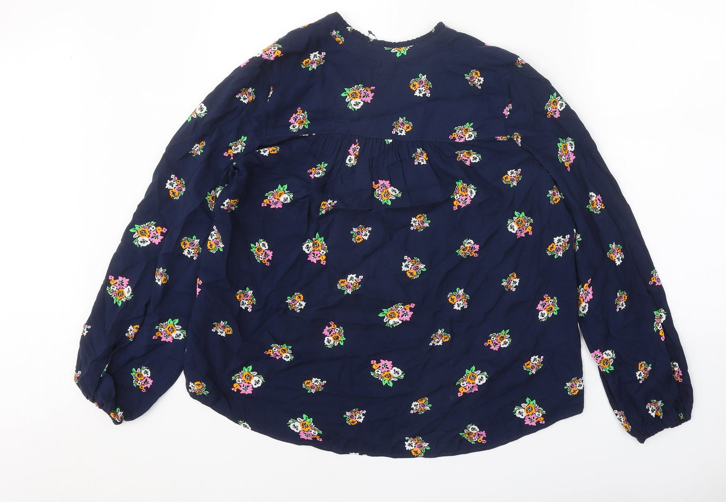 Marks and Spencer Womens Blue Floral Viscose Basic Blouse Size 8 V-Neck