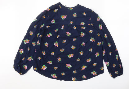 Marks & Spencer Womens Blue Floral Viscose Basic Blouse Size 8 V-Neck