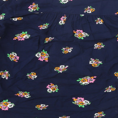 Marks & Spencer Womens Blue Floral Viscose Basic Blouse Size 8 V-Neck