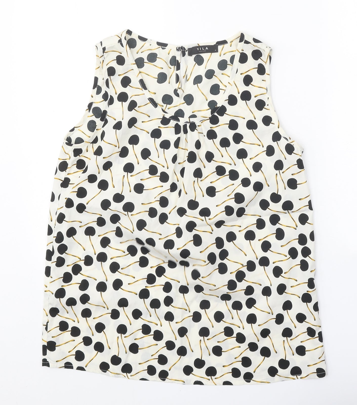 VILA Womens White Geometric Polyester Basic Tank Size S Scoop Neck - Cherry