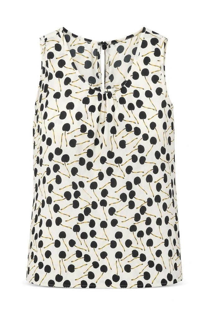 VILA Womens White Geometric Polyester Basic Tank Size S Scoop Neck - Cherry