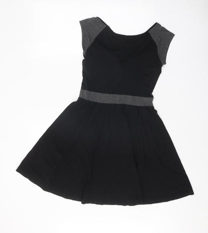 Womens Black Colourblock Modal Fit & Flare One Size Round Neck Pullover