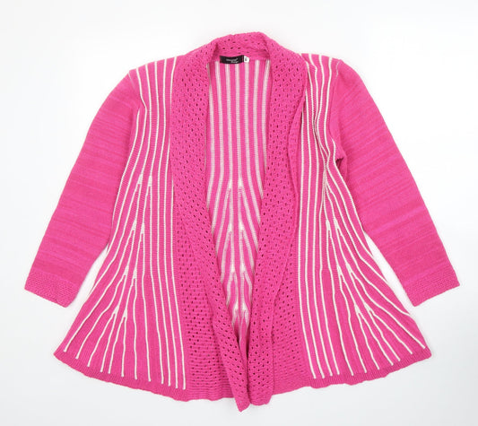 Glipse Womens Pink V-Neck Striped Acrylic Cardigan Jumper Size M Pullover