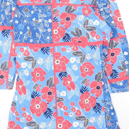 Womens Blue Floral Cotton A-Line Size 12 V-Neck Pullover