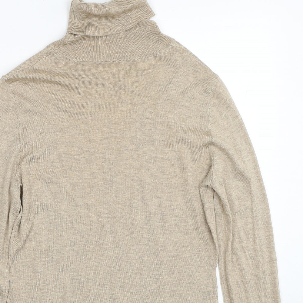 Mouggan Womens Beige Roll Neck Polyester Pullover Jumper Size M