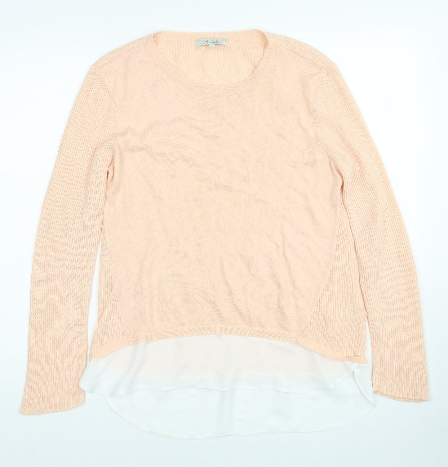 Peacocks Womens Orange Round Neck Acrylic Pullover Jumper Size 12