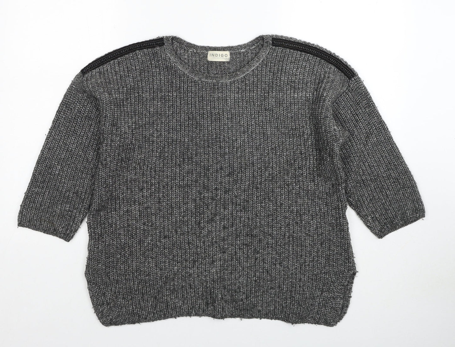Marks and Spencer Womens Grey Round Neck Cotton Pullover Jumper Size 14