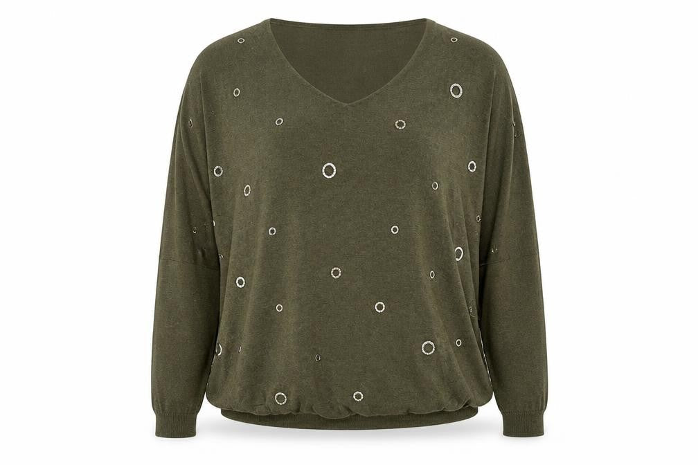 Sweewe Paris Womens Green V-Neck Geometric Polyester Pullover Jumper Size S - Size S-M