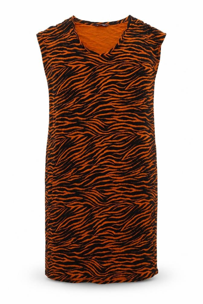 Marks & Spencer Womens Brown Animal Print Polyester Tank Dress Size 14 V-Neck Pullover - Tiger print