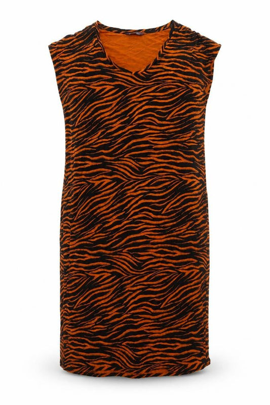 Marks & Spencer Womens Brown Animal Print Polyester Tank Dress Size 14 V-Neck Pullover - Tiger print