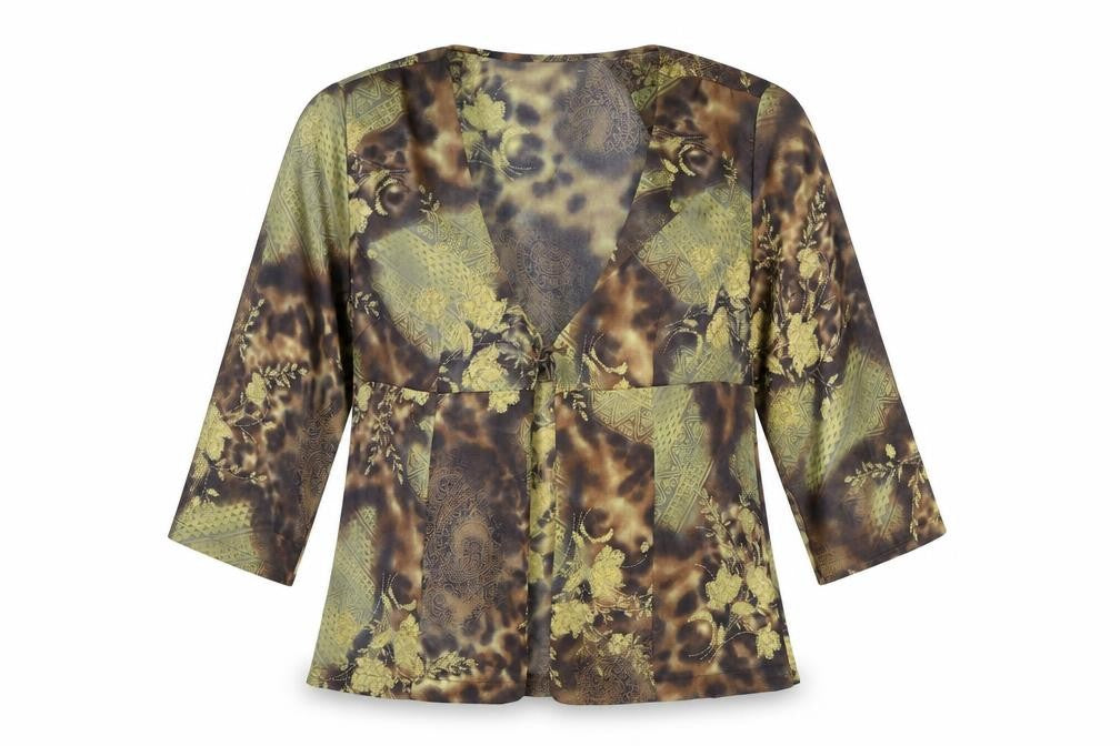 Modern Essentials Womens Brown Geometric Polyester Basic Blouse Size L V-Neck