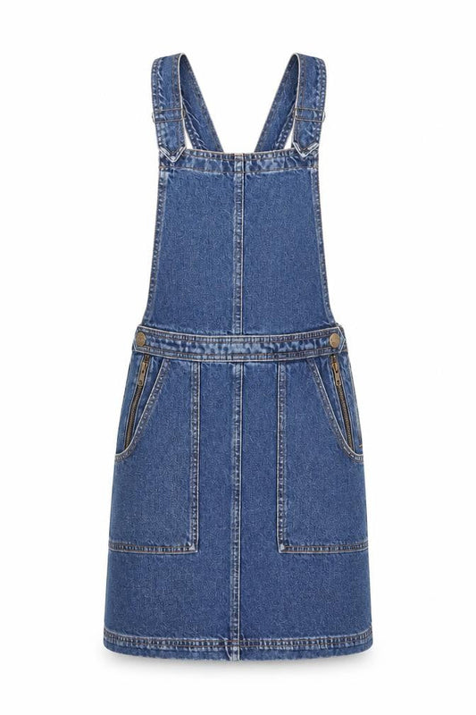 Cooperative Womens Blue Cotton Pinafore/Dungaree Dress Size S Square Neck Button