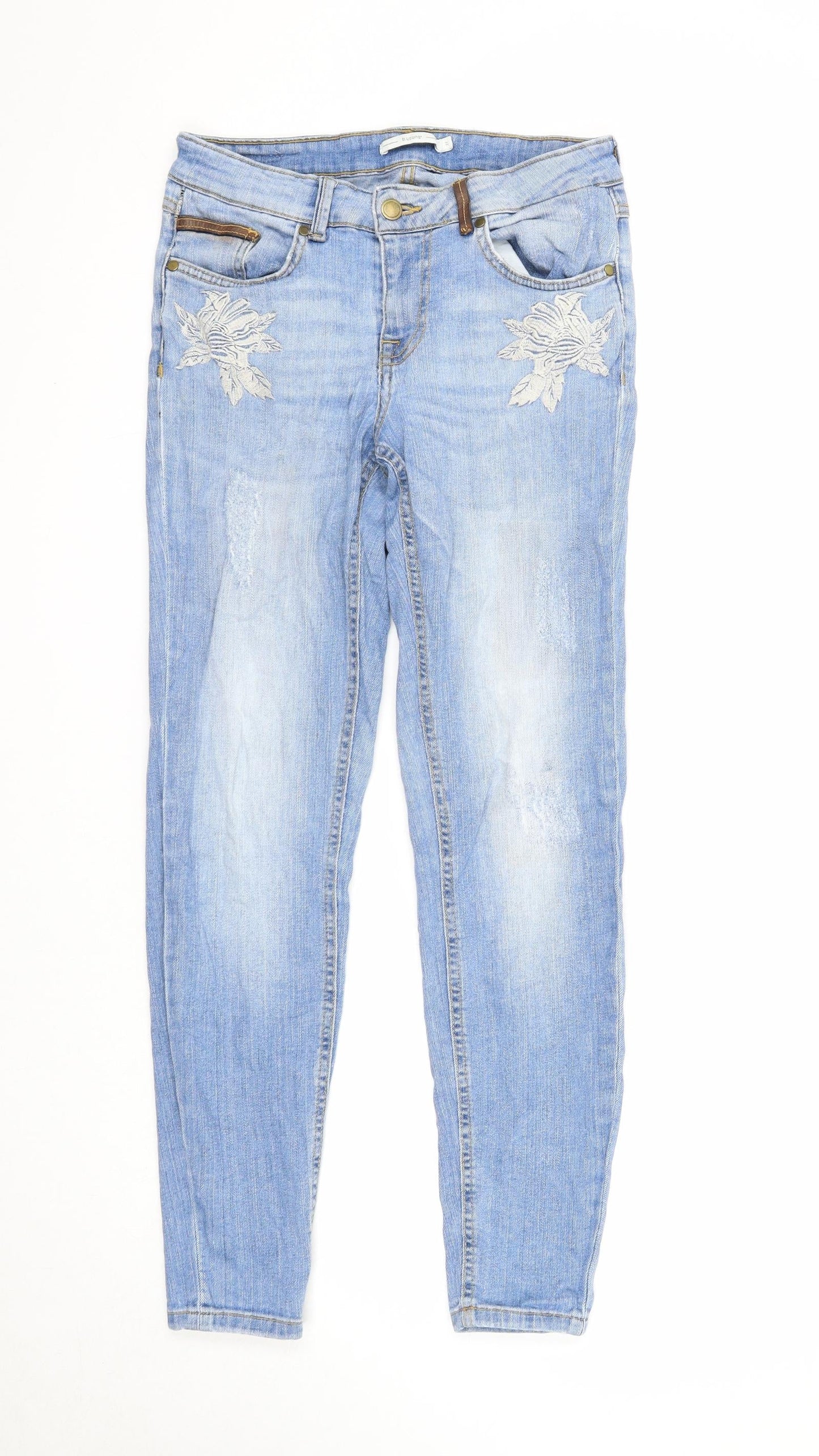 b.young Womens Blue Floral Cotton Skinny Jeans Size 27 in Regular Zip