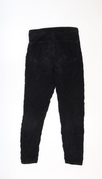 Topshop Womens Black Cotton Trousers Size 28 Regular Zip