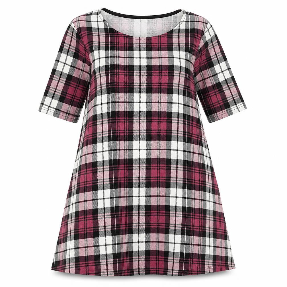 Apricot Womens Pink Plaid Polyester A-Line Size 10 Round Neck Pullover