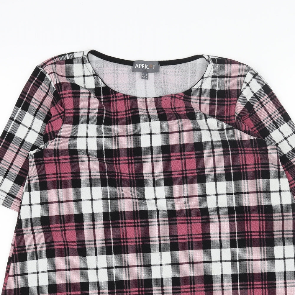 Apricot Womens Pink Plaid Polyester A-Line Size 10 Round Neck Pullover