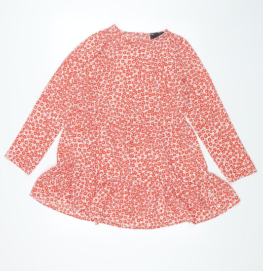 ASOS Womens Red Floral Polyester A-Line Size 10 Round Neck Pullover