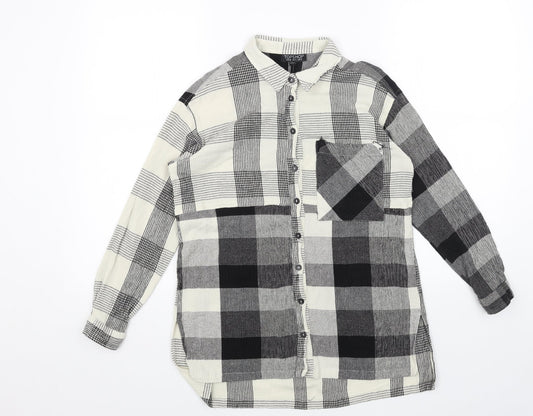 Topshop Womens Black Plaid Viscose Basic Button-Up Size 10 Collared