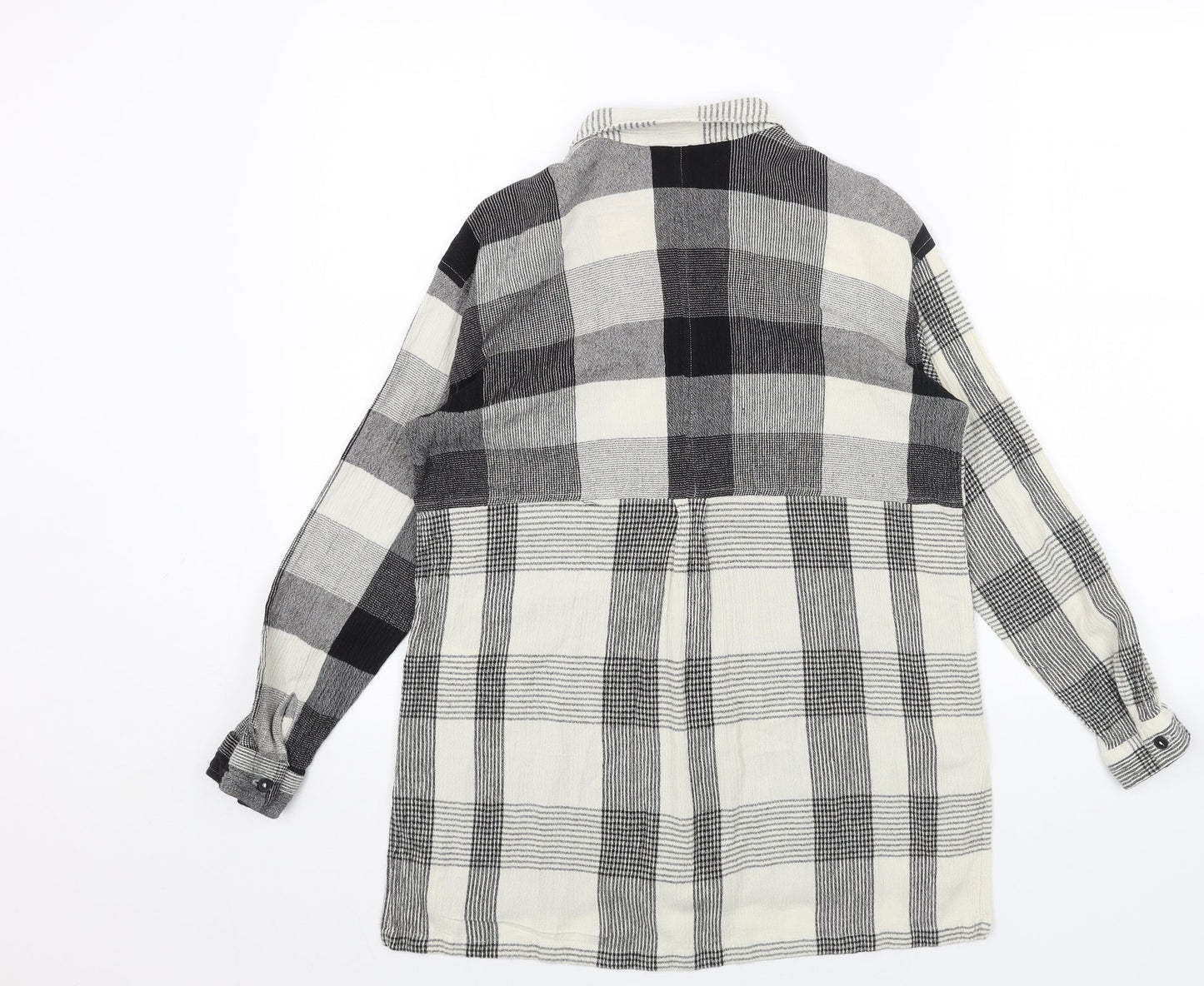 Topshop Womens Black Plaid Viscose Basic Button-Up Size 10 Collared