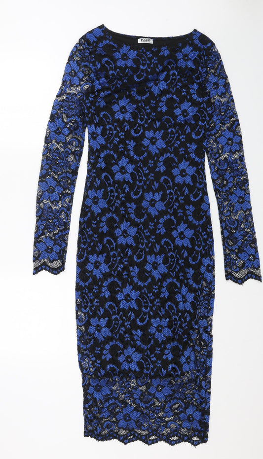 KDK Womens Blue Polyester Shift Size M Round Neck Pullover