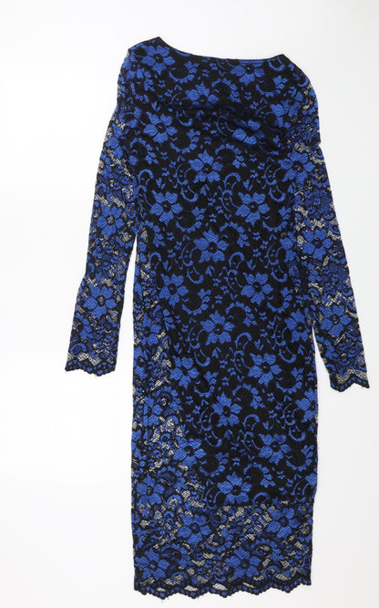 KDK Womens Blue Polyester Shift Size M Round Neck Pullover
